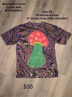 Teddy Fresh X Myfawnwy Collab Mushroom Graphic Tee - Purple/Green/Red